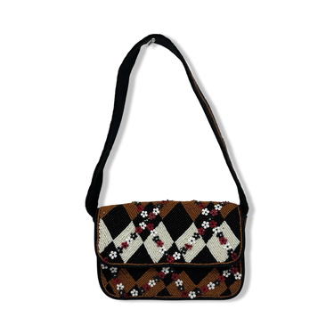 Harlequin Patterned Beaded Flap Bag