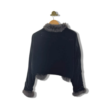Adrienne Landau Velvet Fur Trim Jacket