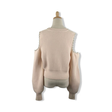 BLANKNYC Cold Shoulder Faux Pearl Lined Sweater