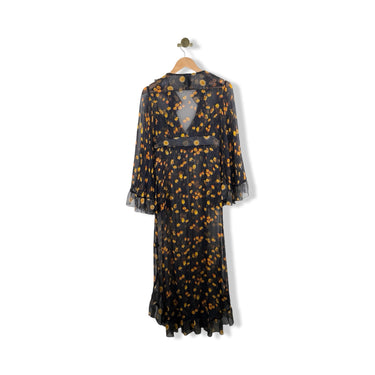 Anna Sui Ruffle Trim Metallic Floral Duster