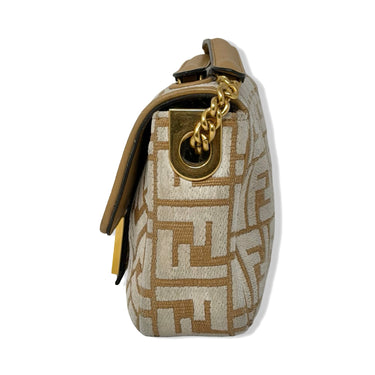Fendi Raffia Tapestry FF Midi Chain Baguette Bag