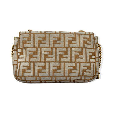 Fendi Raffia Tapestry FF Midi Chain Baguette Bag