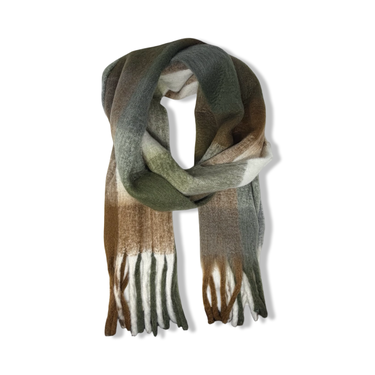 Solid Plaid Fuzzy Fringe Scarf