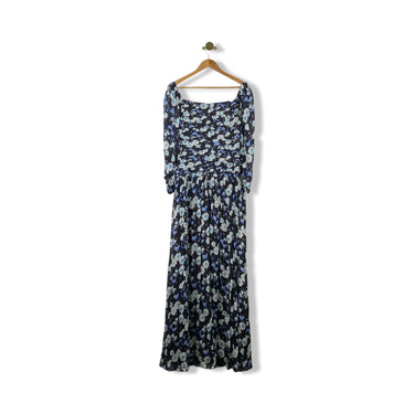 Shoshanna Pleated Metallic Floral Print Maxi Dress