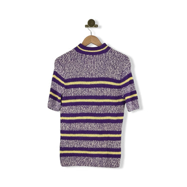 Vintage Knit Striped Short Sleeve Sweater