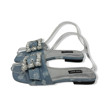 Nine West Embellished Distressed Denim Sandals