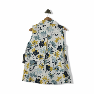 Kal Rieman Rita Seafoam Floral Sleeveless Collared V Neck Top