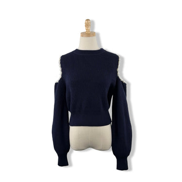BLANKNYC Cold Shoulder Faux Pearl Lined Sweater