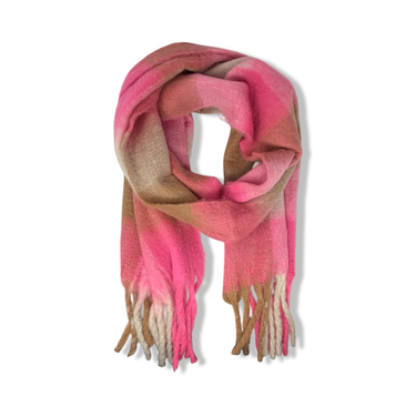 Solid Plaid Fuzzy Fringe Scarf