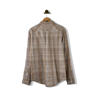 Billy Reid British Khaki Linen Line Plaid John Shirt