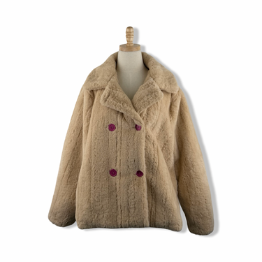 BLANKNYC Contrast Button Double Breasted Faux Fur Coat