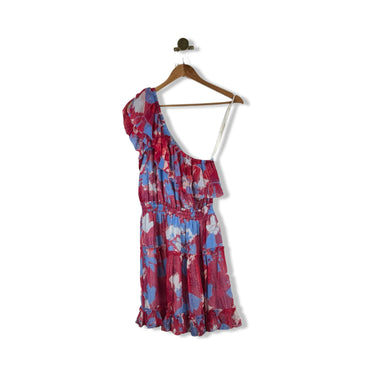 Shoshanna Asymmetric Metallic Thread Floral Mini Dress