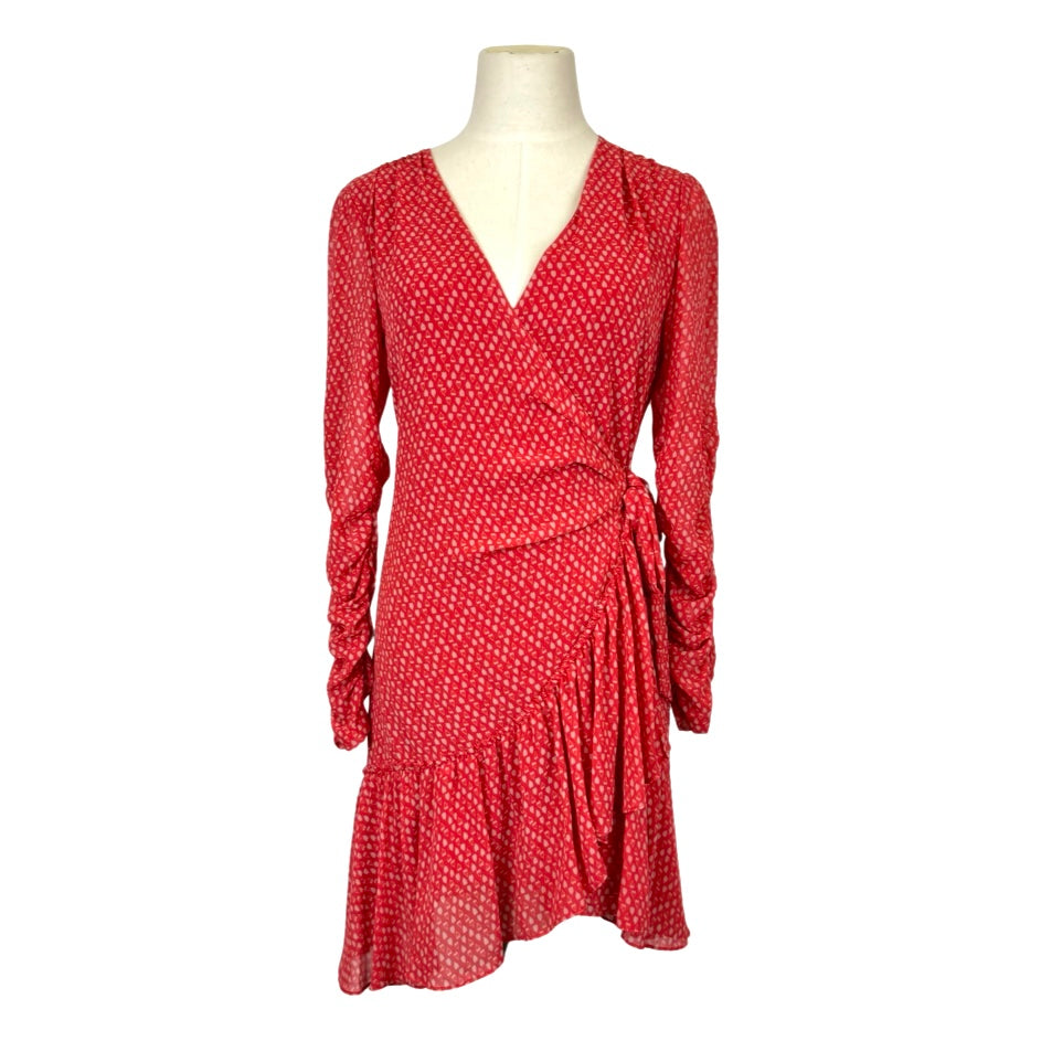 all saints red wrap dress All Saints Heart Print Red Wrap Dress - M