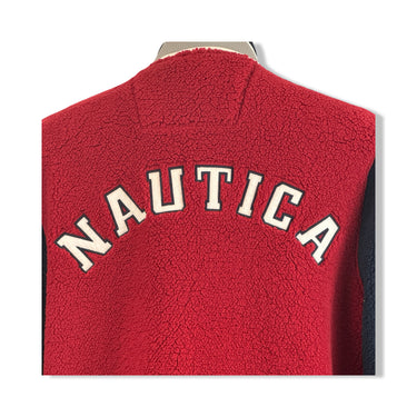Nautica Faux Shearling Red Colorblock Zip Up Jacket
