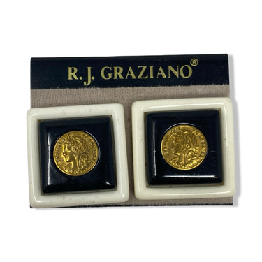 Vintage RJ Graziano Colorblock Square Coin Clip on Earrings