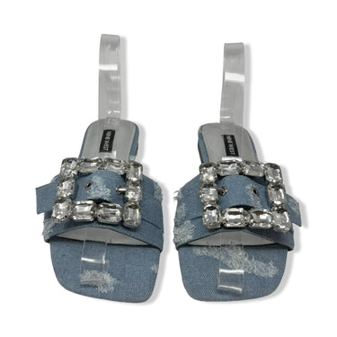 Nine West Embellished Distressed Denim Sandals