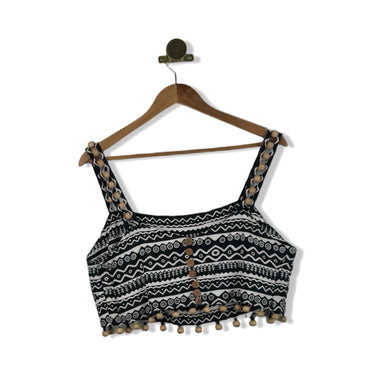 FARMRIO Beaded Strap Patterned Crop Top