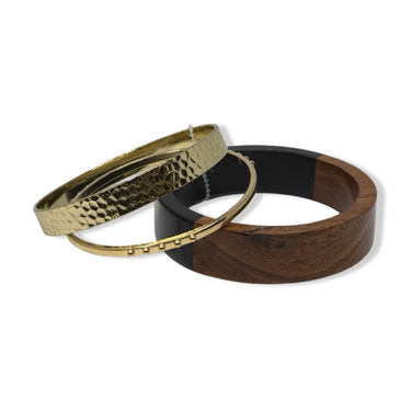 Vintage R.J. Graziano Wooden Metal Bangle Set