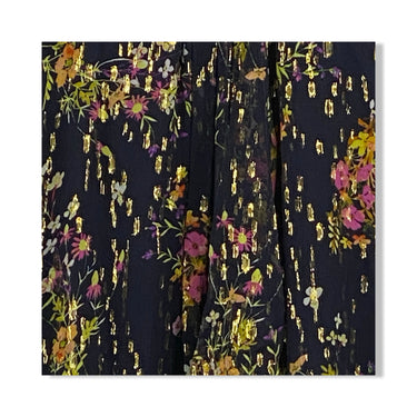 Shoshanna Ruched Short Sleeve Metallic Floral Print Maxi Dress