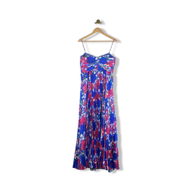 Monique Lhuillier Pleated Floral Maxi Dress
