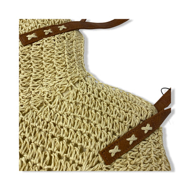 Housing Works Leather Handle Straw Bag