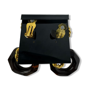 Vintage R.J. Graziano Braided Metal and Nonagon Dangle Clip On Earrings