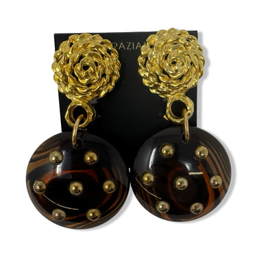 Vintage R.J. Graziano Braided Metal and Studded Medalion Dangle Clip On Earrings