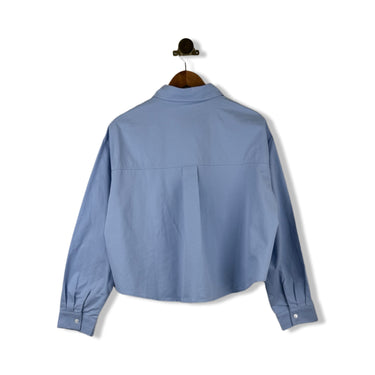 Elle Grey Boxed Crop Cotton Button Shirt