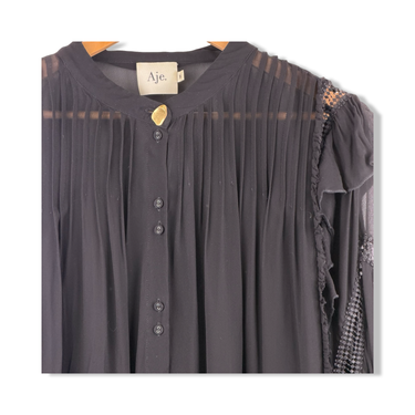 Aje Sheer Ruffle Long Sleeve Blouse