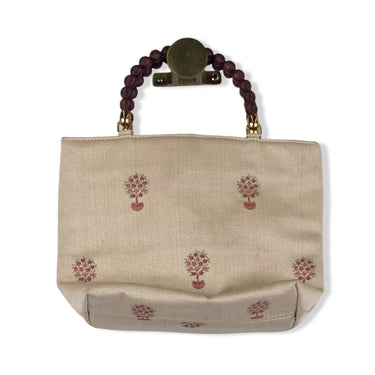 Vintage Potted Plant Patterned Beaded Handle Handbag