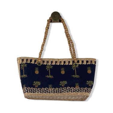 Vintage Beaded Handle Tropical Print Handbag