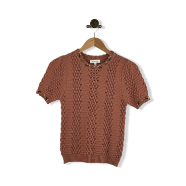 Heartloom Floral Trim Knit Short Sleeve Top