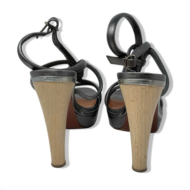 Lanvin Pewter Leather Heeled Sandals