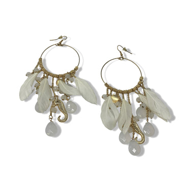 Feather and Charm Hoop Earrings
