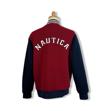 Nautica Faux Shearling Red Colorblock Zip Up Jacket