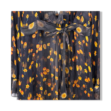 Anna Sui Ruffle Trim Metallic Floral Duster