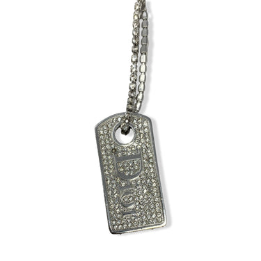 Christian Dior Long Crystal Dog Tag Pendant Necklace
