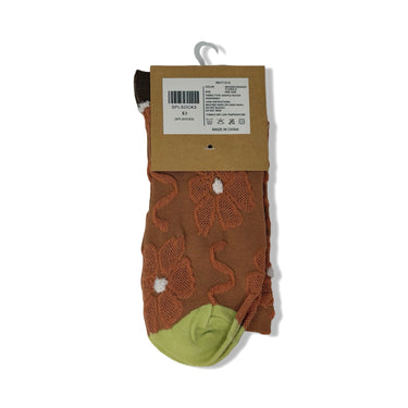 Brown Flower Textured Socks
