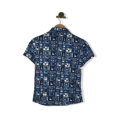 Vintage Geometric Short Sleeve Button Down Top
