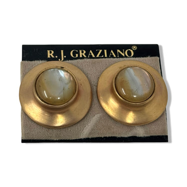 Vintage R.J. Graziano Brass Iridescent Stone Clip On Earring