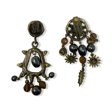 Vintage R.J. Graziano Asymmetric Sun Spiral Abstract Clip On Earrings