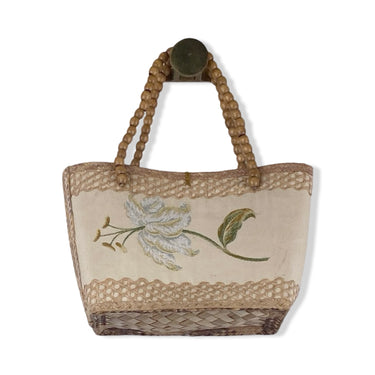 Vintage Floral Beaded Handle Handbag
