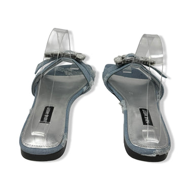 Nine West Embellished Distressed Denim Sandals