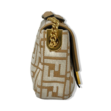 Fendi Raffia Tapestry FF Midi Chain Baguette Bag