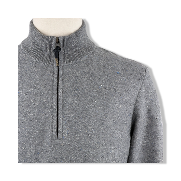 Billy Reid Birdseye Half Zip Melange Sweater