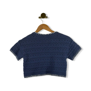 Design History Knit Contrast Stitch Short Sleeve Top